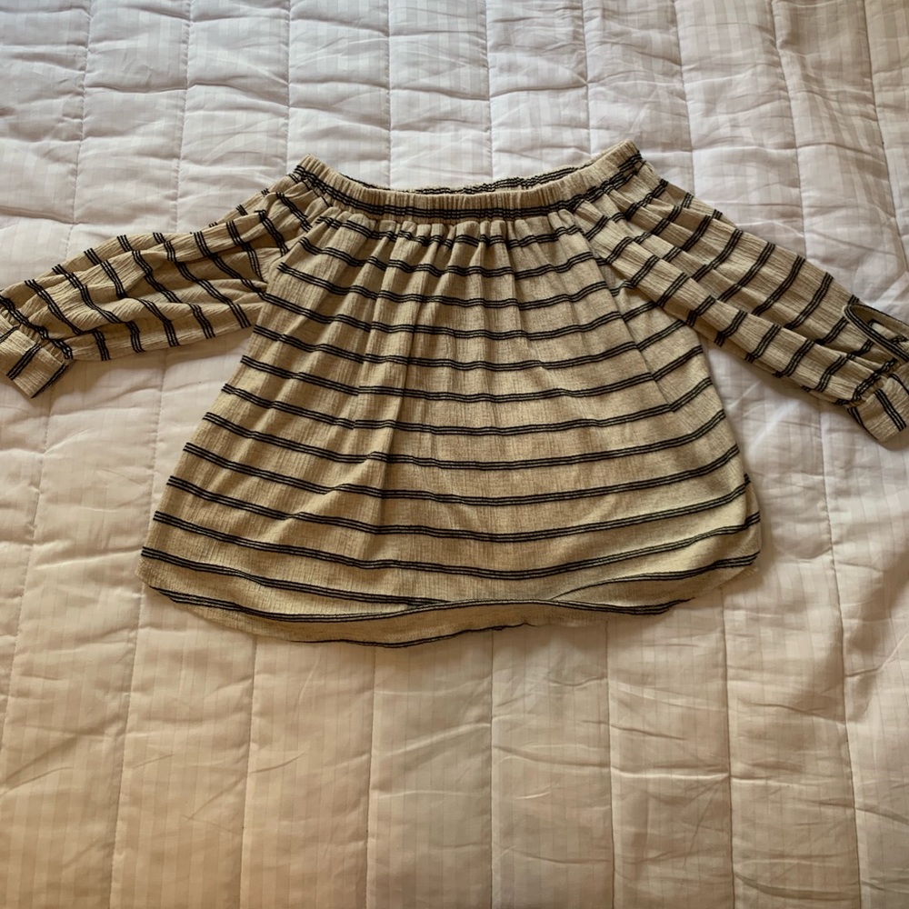 Off the shoulder, black and cream striped top